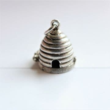 Vintage Silver Beehive Pendant Charm With Bee Inside - Boxed - So cute!
